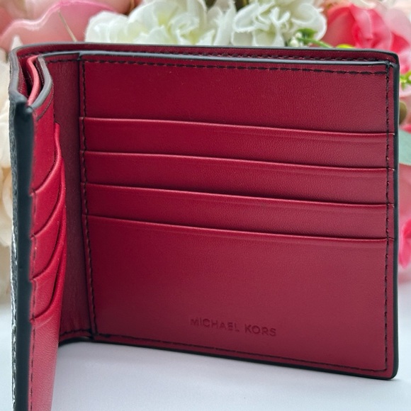 Michael Kors Men’s  Monogram Barcelona Billfold Wallet Black Scarlet - Picture 7 of 13